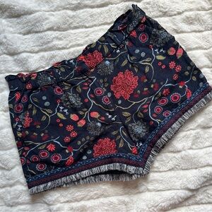 Loft primavera floral strawberry fringe shorts